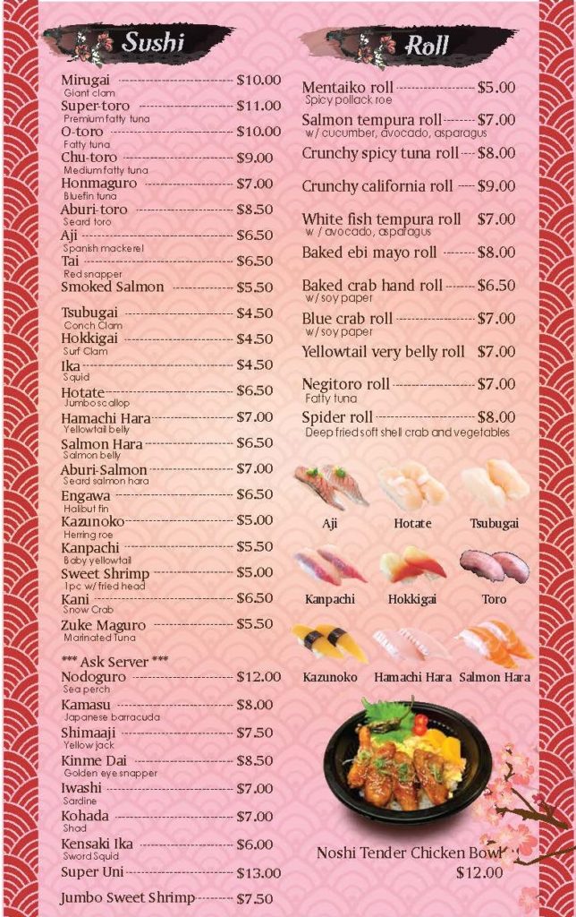 Menu | Noshi Sushi - Japanese Restaurant in Los Angeles